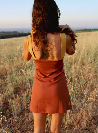 VESTIDO INTI - Coral y Mostaza