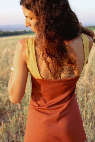VESTIDO INTI - Coral y Mostaza